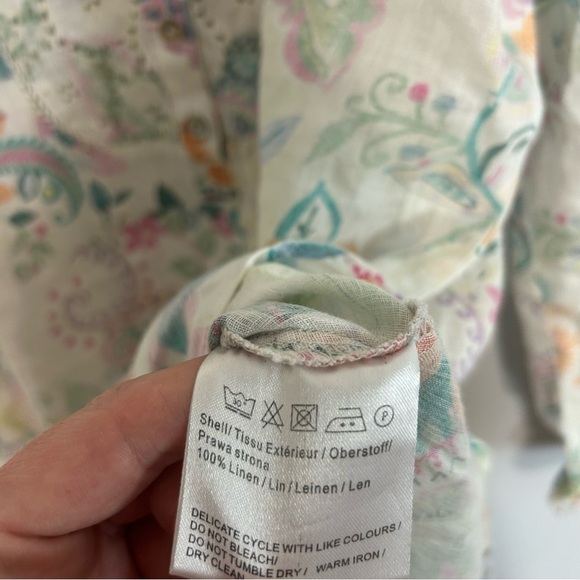 Malvin 100% Linen Multicolor Floral Long Sleeve Blouse Women’s Size Small - Picture 3 of 5